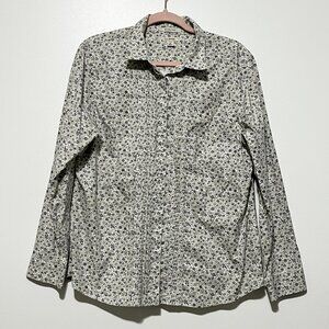 LL Bean Womens Wrinkle Free Button Up Shirt L Floral Pleated Cottagecore Office